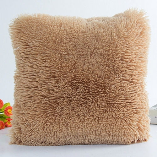 43 x 43 cm Creamy White Fluffy Shaggy Plush Cushion Cover Pillow Case Home Decor 
