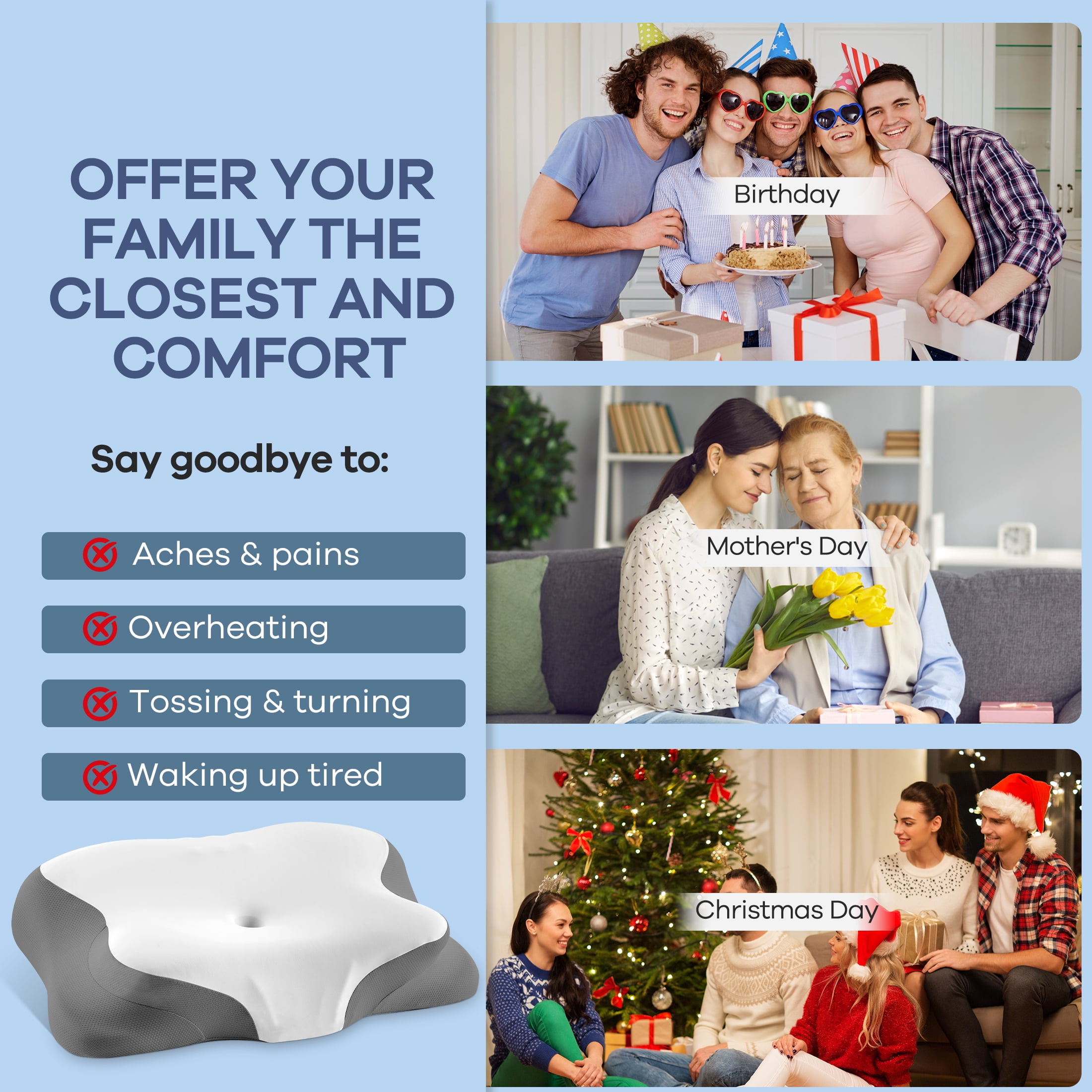 MOONORAH Contour Memory Foam Pillows for Sleeping Ergonomic, Cervical Pillow for Neck and Shoulder Pain Relief, Queen Bed Pillow for Side Back Stomach Sleepers