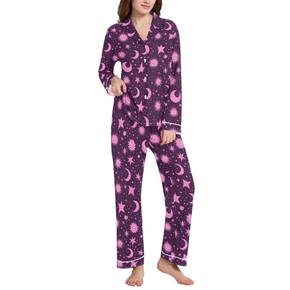 joogoo Pajamas Set for Women Stars Boho Moon Long Sleeve Pjs Loungewear L