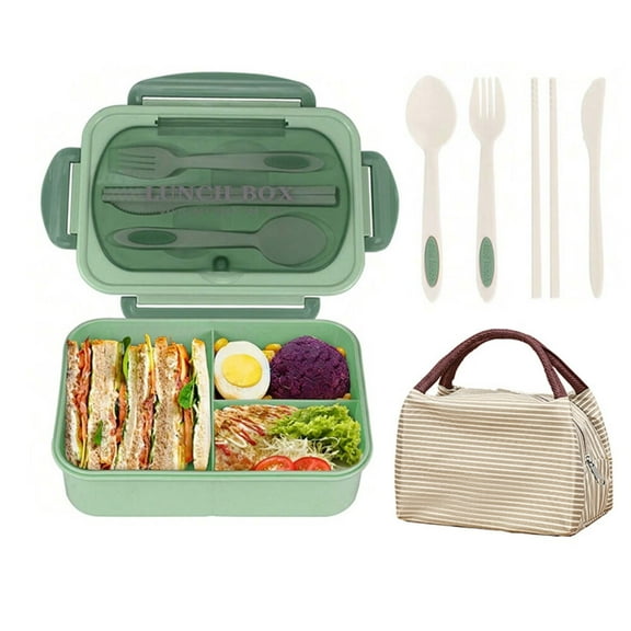 Bento Boxes,1200ML Leak-Proof Lunch Container with Lunch Bag,Spoon & Fork,Bento Lunch Box with 3 Compartment (Green)