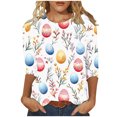 thumbnail image 2 of Cavosen Happy Easter Womens 3/4 Sleeve Blouses Summer Cute Eggs Floral Print Pullover Shirts Round Neck Holiday Tops Vacation Festival T Shirts Loose Dressy Fashion Tees XL, 2 of 5