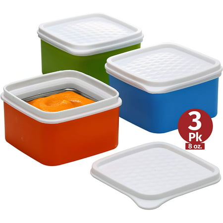 Baby insulated food storage container- toddler small leakproof thermal lunch containers -kids snack containers- square food container with airtight lid travel, on the go, daycare 3 pk. 8 oz bpa