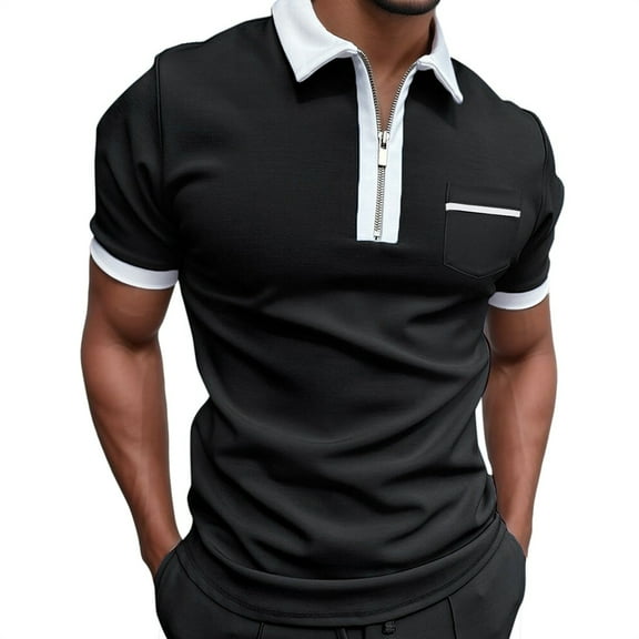 Sngxgn Men’s Short Sleeve Polo Shirt, Soft Men's Polo Shirt(Black,L)