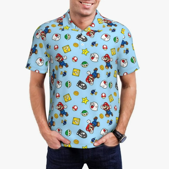 Saiise Mario Ak Mens Golf Shirt Moisture Wicking Dry Fit Mens Polo Shirts Dry Fit Performance Men's Golf Shirts Regular Fit Fashion Print