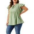 thumbnail image 4 of Agnes Orinda Women's Plus Size Peplum Babydoll Tie V Neck Ruffle Flowy Tunic Top 4X Green, 4 of 6