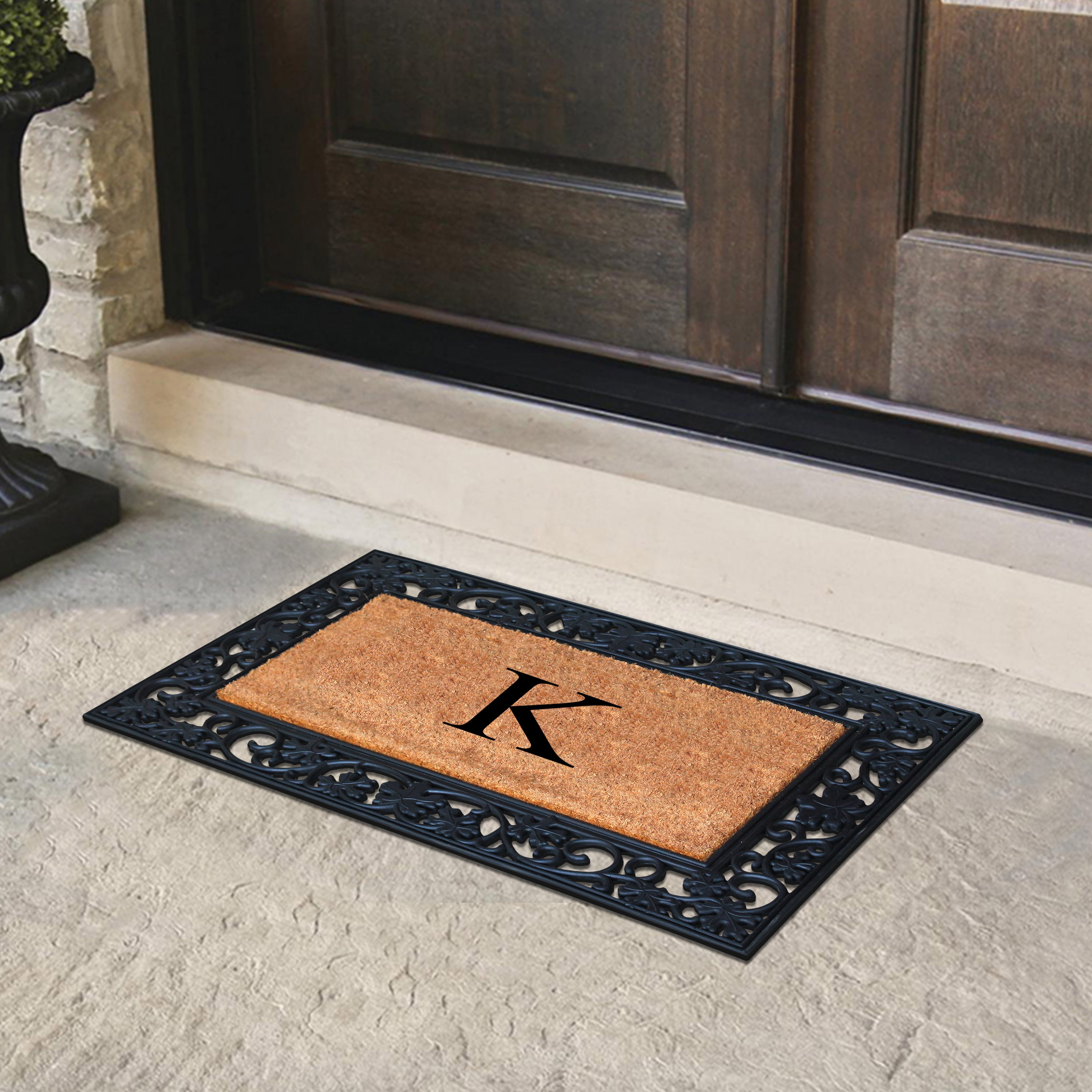 A1 Home Collections Rubber Coir Doormat Outdoor Entrance Floor Entryway Mat, Beige/Black, 23"x 38"