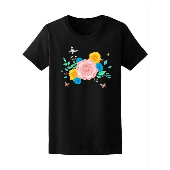 Beautiful Floral Butterfly T-Shirt Women -Image by Shutterstock, Female Medium