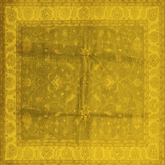 Ahgly Company Indoor Square Oriental Yellow Traditional Area Rugs, 6' Square