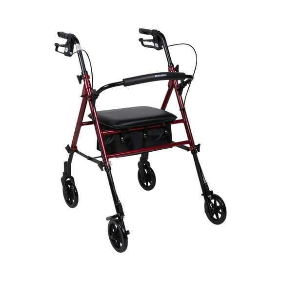 McKesson Lightweight Rollator, Folding - Rolling Walker, Aluminum, Red, 1 Ct