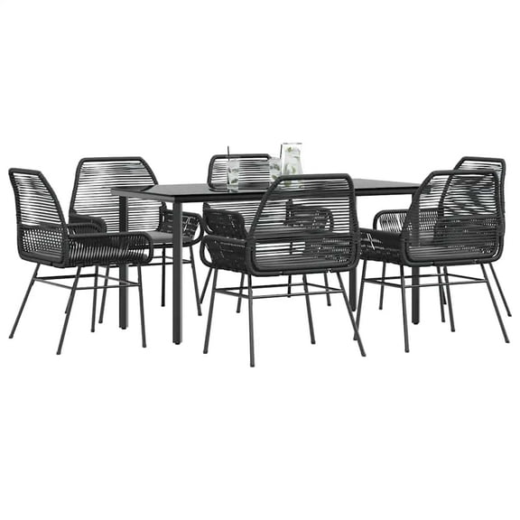 vidaXL 7 Piece Patio Dining Set with Cushions Black Poly Rattan Glass