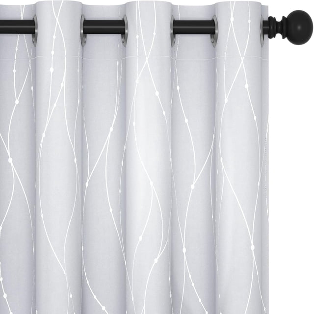 Grommet Room Blackout Curtain With Wavy Line Print For Bedroom Living Room