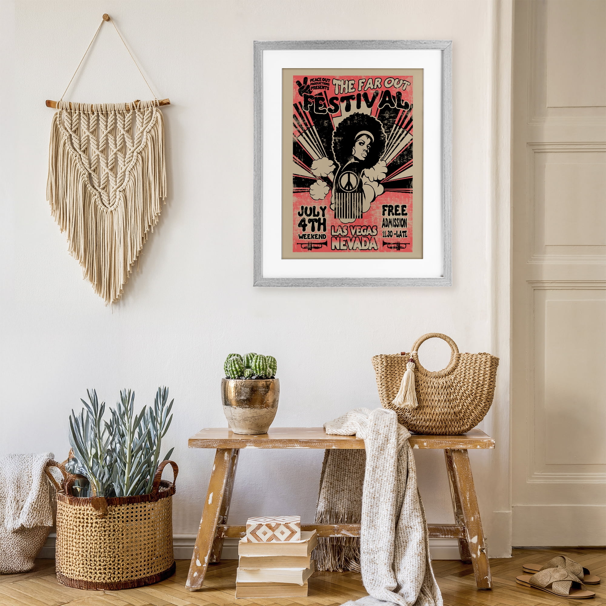 Stupell Industries Retro Far Out Festival Poster Gray Framed Print Under Glass, design by Ali Chris