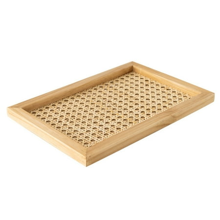 

Home Nordic Rattan Woven Tray Wooden Handmade Wind Rectangular Geometric Ornament Key Storage Tray-Rectangular Wood