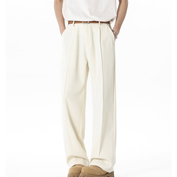 BADHUB Mens Big and Tall Dress Pant Flat Front Lightweight Business Casual Loose Fit Trousers with Pockets Khaki XL
