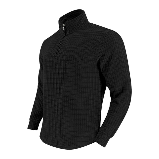 Blusa y camisa de manga larga con cuello alto para hombre, color liso, informal, a la moda, con cremallera, cuello alto, manga larga, poliéster