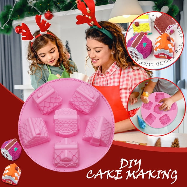 Molde para Pasteles en Forma de Casa de Silicona de Grado Alimenticio 6 Cavidades – Molde para Hornear en Forma de Villa Antiadherente para Donas, Galletas, Gelatina, Chocolate, Fabricación de