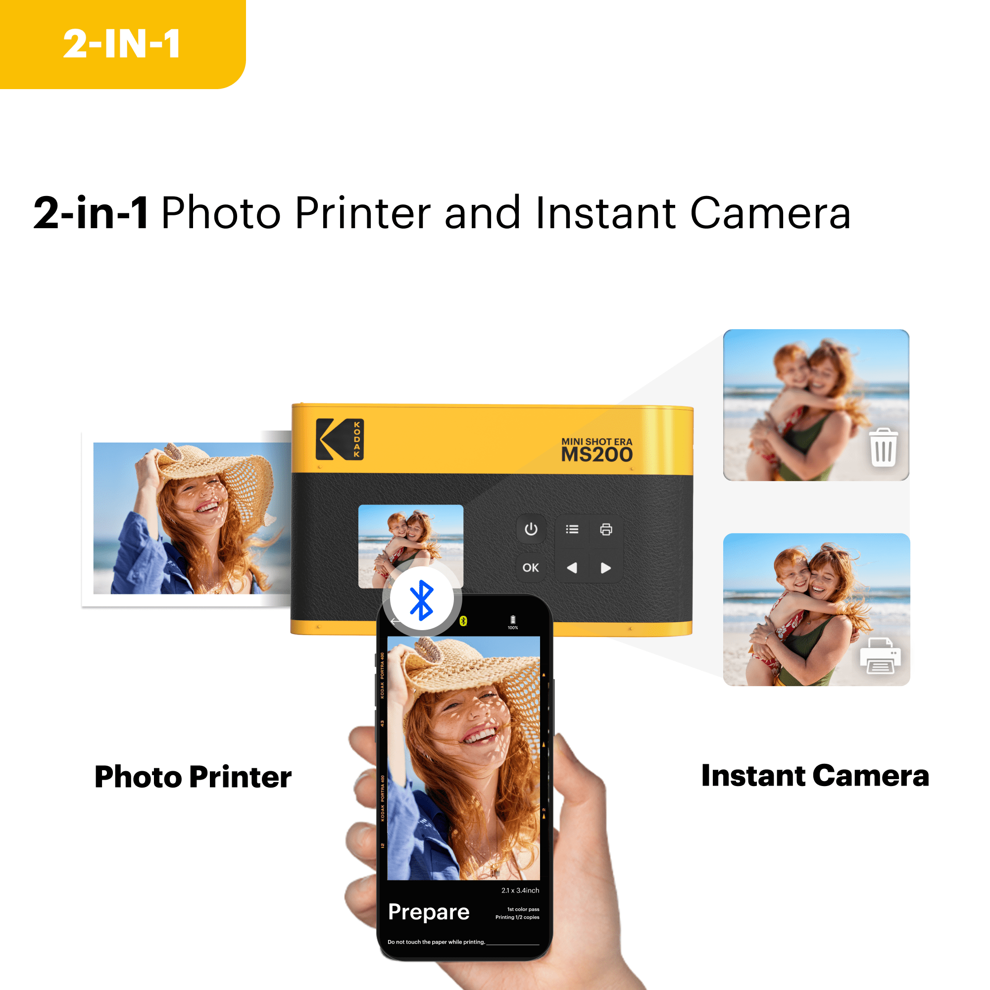 Kodak Mini Shot 2 ERA 2-in-1 instant camera-printer, 2.1x3.4 inches, black (camera + 8 sheets)