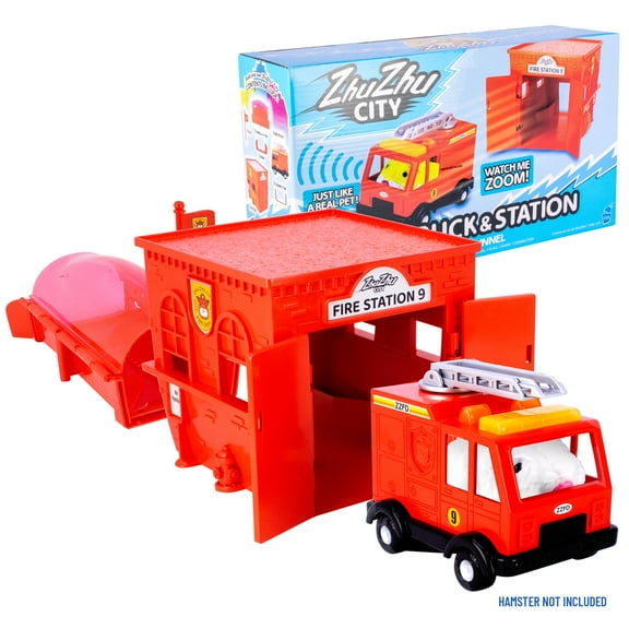 ZhuZhu Pets City Fire Station & Truck, Interactive Fire Station & Truck Playset – Pets Without The Mess, Children Ages 4 and up