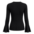 thumbnail image 6 of CQONEPT Womens Ribbed Knit Bell Sleeve Tops Plain Slim Fit V Neck Blouses Dressy Casual Going Out Shirt Tees Daily Wear Work Office Fall Outfits L, 6 of 6