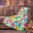 thumbnail image 6 of Bright Hibiscus and Bird of Paradise Leaves, Vibrant Tropical Style for Flower Lovers, Island Floral Burst and Housewarming Gift, Soft Flannel Blanket for Sunroom and Guest Room, Home Decor, 6 of 9