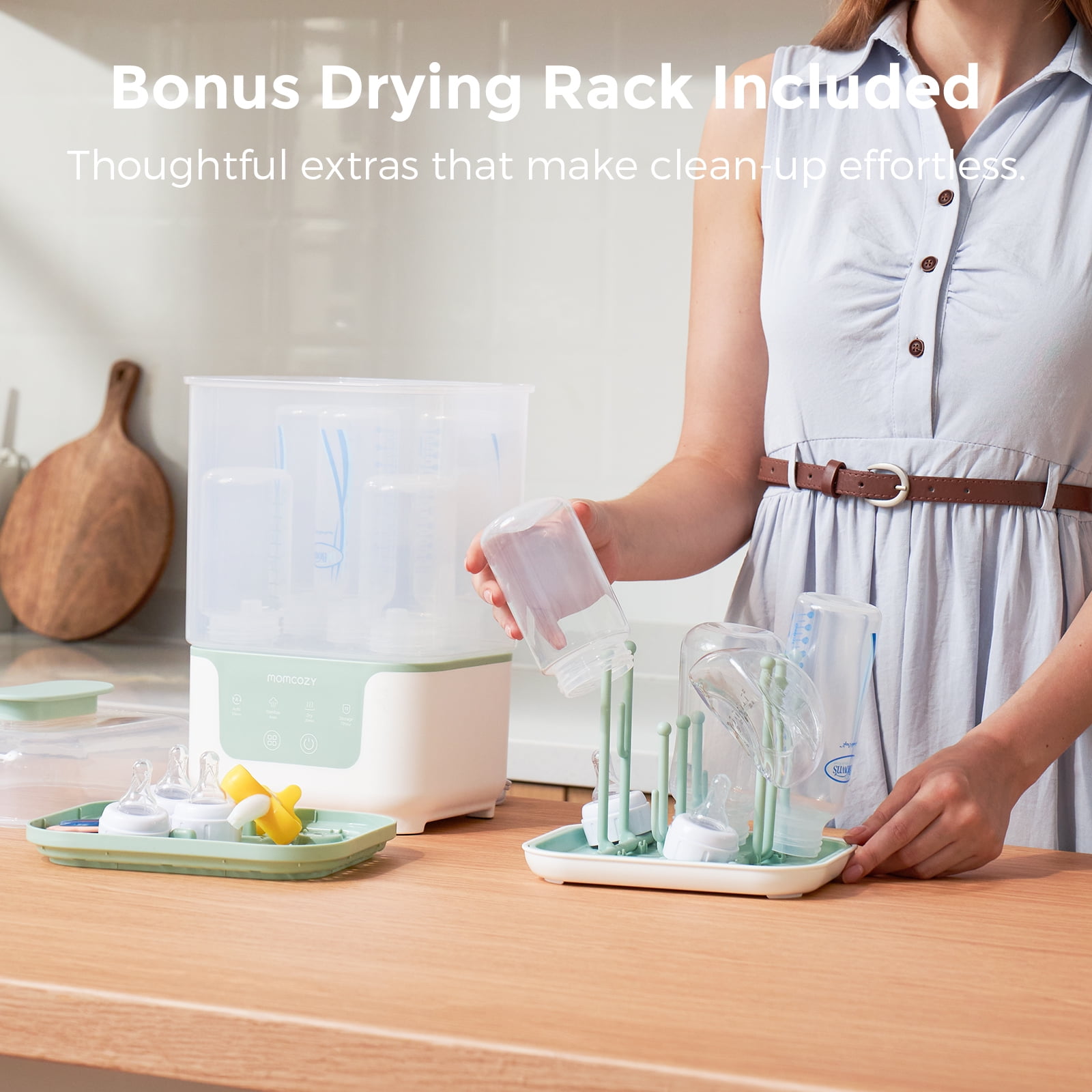 Momcozy 4 in 1 Bottle Sterilizer and Dryer, Modular Nesting Space Saving Design, 6 Bottles Capacity, Drying Rack Included