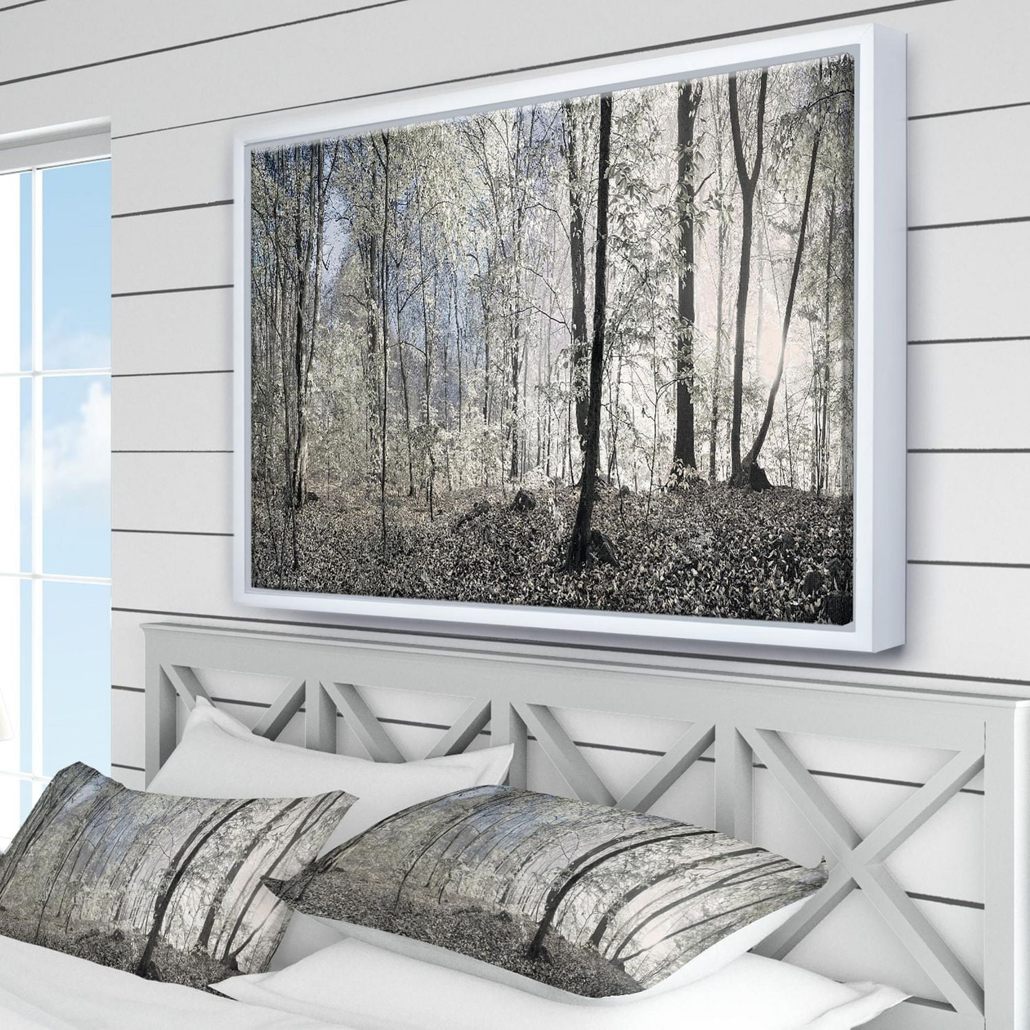 Designart Matin sombre dans le panorama de la forêt ART MURAL À CADRE FLOTTÉ