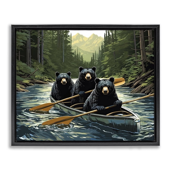Stupell Industries Farmhouse Woodland Canoeing Bears Black Floating Frame Canvas Art, 21 x 17, by Jim Baldwin