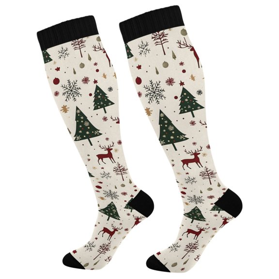 joogoo Christmas Reindeer Trees Long Socks Women Men Knee High Sock