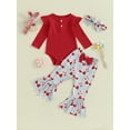thumbnail image 2 of Bslissey Baby Girls Easter 2Pcs Outfit Long Sleeve Romper + Cartoon Bunny Print Flare Pants + Headband Sets Newborn Infant Casual Cute Clothes 3M 6M 12M 18M, 2 of 9