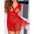 thumbnail image 3 of Sexyfree Women Lingerie Set Sheer Mesh Heart Print Lace Chemise Sleepwear V Neck Nighty Sexy Valentines Nightwear, 3 of 5
