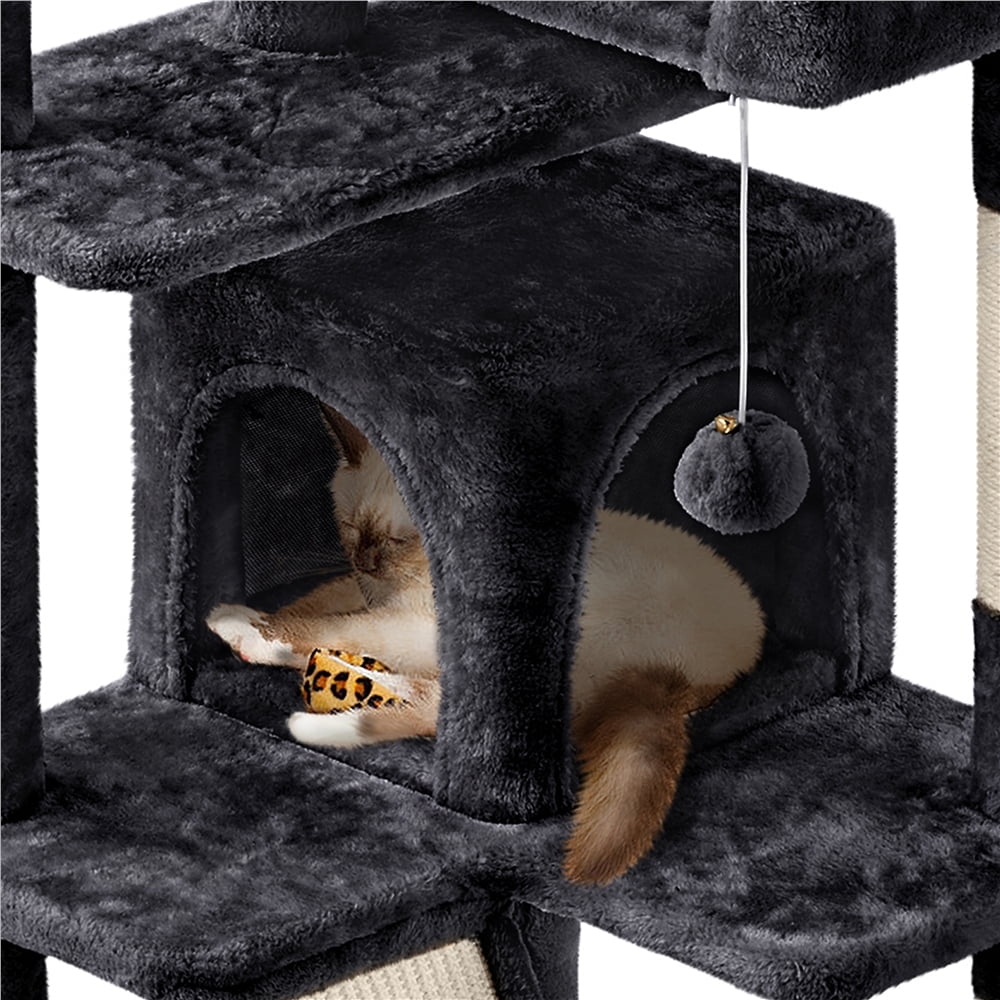 Alden Design 57"H Double Condo Cat Tree with Scratching Tower for Indoor Cats, Black