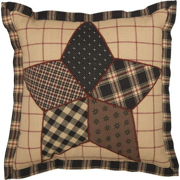 VHC Brands, Bingham Star, Cotton, 10x10, Star Patch Pillow, Black