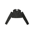 thumbnail image 3 of MSemis Kids Girls Metallic Long Sleeve Off-Shoulder Dance Crop Tops Dancewear Black 14, 3 of 6