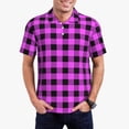 thumbnail image 2 of Balery Purple Black Buffalo Plaid Printed Men’s Short Sleeve Polo Shirt, Midweight Men's Shirt,Golf Polo shirts -, 2 of 8