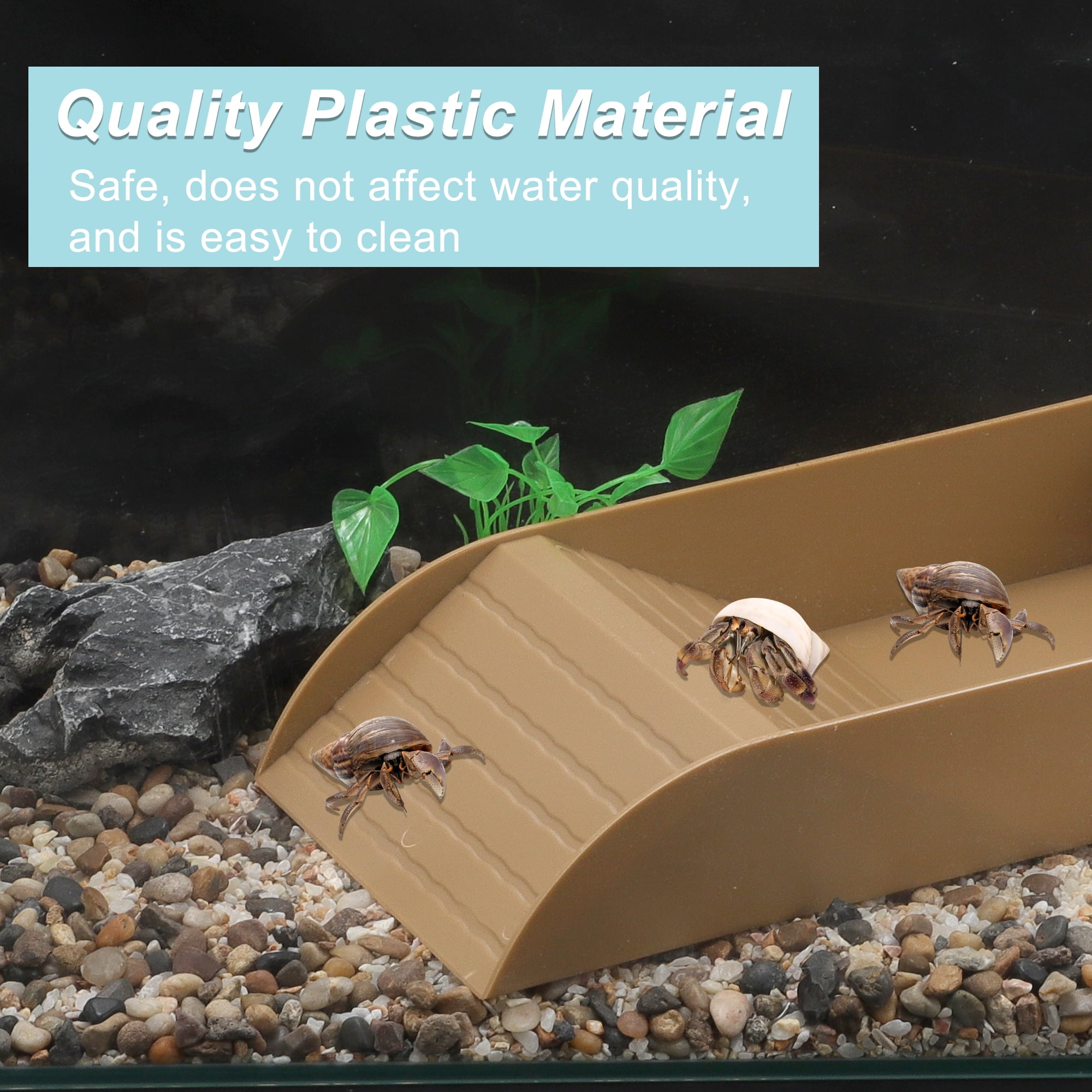 Unique Bargains Tortoise Food Dish with Ramp Plastic Reptile Water Bowl Reptile Climbing Ramp for Turtles Lizards Brown Large