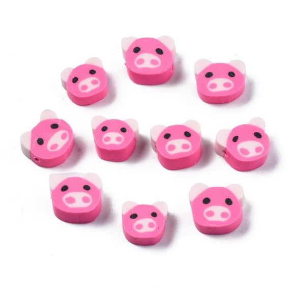 100pc Handmade Polymer Clay Beads Pig Hot Pink 7.5~9.5x8.5~10.5x4mm Hole: 1.5mm Hot Pink