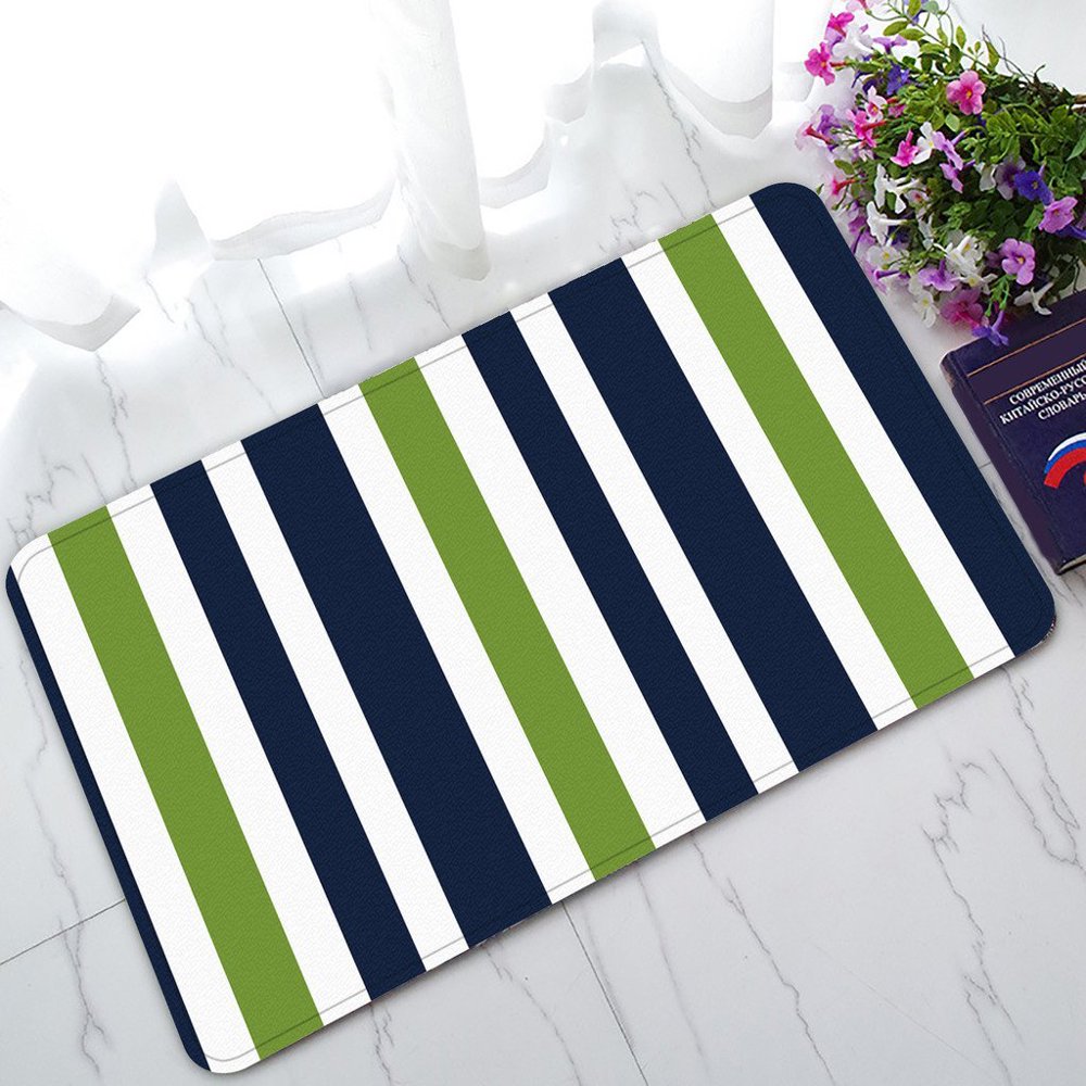 GCKG Navy Blue,Green And White Stripe NonSlip Doormat Indoor/Outdoor/Bathroom Doormat 30 x 18