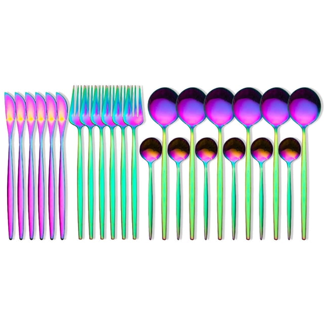 24 Packs/set Fork Set 401 Stainless Steel Coffee Stainless Steel Teaspoon Dinnerware Flatware for Restaurant, Colorful
