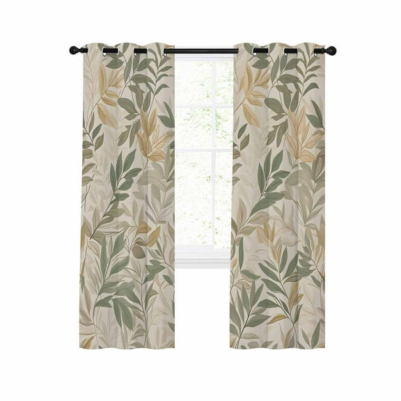 Sage Green Yellow Botanical Blackout Curtains 45 Inches Long for Bedroom, Vintage Spring Summer Thermal Insulated Room Darkening Black Out Window Curtain Panels Grommet Drapes for Living Room
