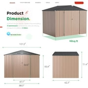 YODOLLA 8 x 6 ft. Outdoor Metal Storage Shed with Lockable Door for Garden Tools in Brown
