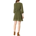 thumbnail image 4 of MODA NOVA Junior's Solid Color V Neck 3/4 Sleeve A-Line Casual Dress, 4 of 7