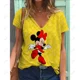 thumbnail image 3 of Camiseta holgada informal de verano con estampado de Mickey Mouse de Disney para mujer, camiseta básica con cuello en V y estampado gráfico, ropa de talla grande con estampado 3D, 3 of 5