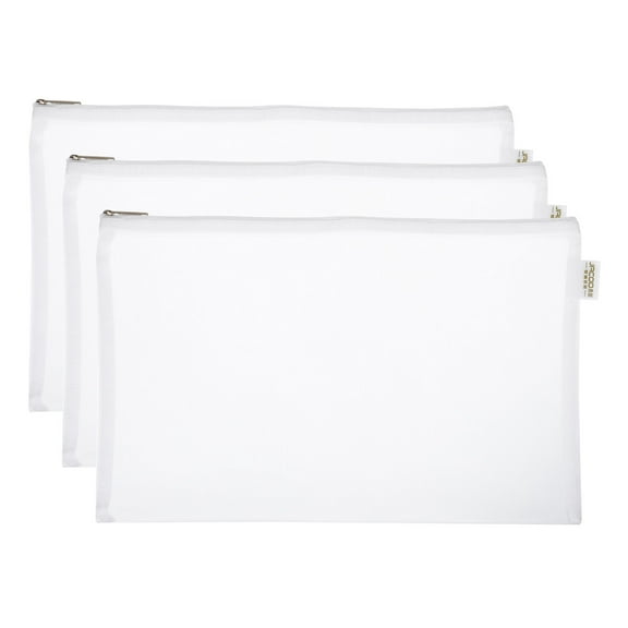 Uxcell Mesh Cosmetic Bags, A4 Makeup Zipper Bag Travel Toiletry Pouch, White 3 Pack