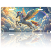 1 Pcs 2D Flat License Plate Covers & Frames, Flying Unicorn in Clouds For Decorative Front, Waterproof For Decoration Aluminum License Plate Covers & Frames Cover For Men Women, 12" X 6"