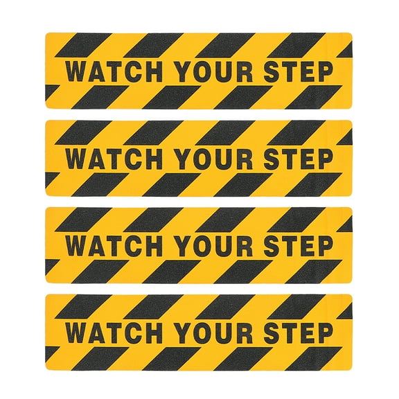 OUNONA 4pcs Safety Watch Your Step Stickers Anti-Slip Strip Floor Tape Floor Caution Safety Tape