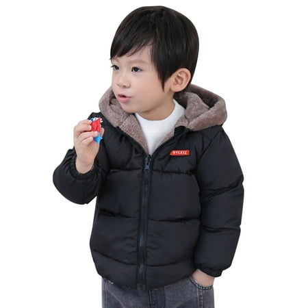 

dmqupv Toddler Boys Girls Winter Coat Bear Ears Hooded With Pocket Jacket Two Sided Wear Winter Thicken Kids Winter Jacket Coat Black 4-5 Years