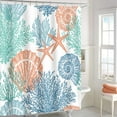 thumbnail image 2 of Small Stall Shower Curtain 36 x 72 Inch, Half Narrow Blue Orange Teal Nautical Coastal Shower Curtain, Summer Tropical Seashell Starfish Coral Beach Ocean Themed Shower Curtain for Bathroom, 2 of 6