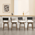 thumbnail image 4 of Guyou 26" Bar Stools Set of 4 - Swivel Counter Height Farmhouse Stools with Woven Back & Line Fabric Upholstery, Solid Wood Frame Kitchen Island Stools for Pub or Home, Black Back, 4 of 12