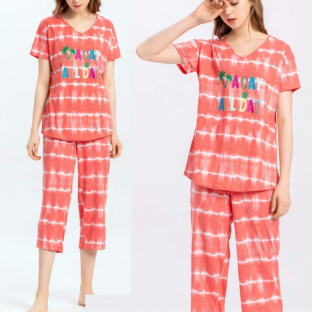 Clearance Women s Sleepwear Tops with Capri Pants Pajama Sets