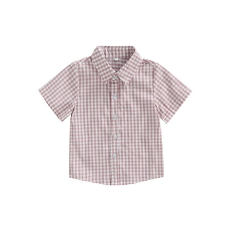 

Toddler Boys Summer Shirts Fashion Short Sleeve Striped/Plaid Print Lapel Button Tops Kids Cotton Clothes